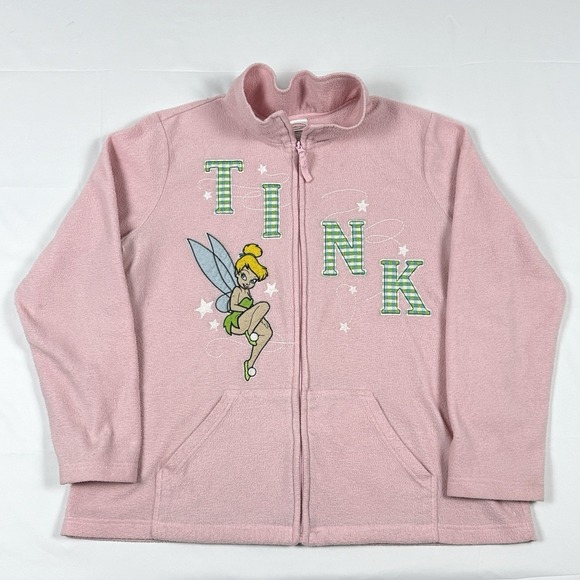 Disney Tops - Disney Tinker Bell Pink Fleece Full Zip Womens Fleece Jacket Cardigan Sweater XL
